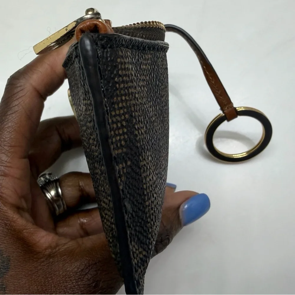 Michael Kors Brown and Gold Logo Zip Card Case Keyring - Picture 3 of 4